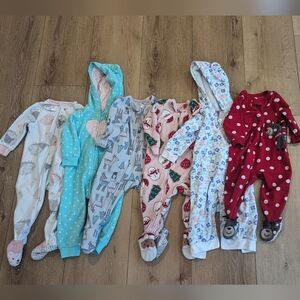 Lot of 6 Baby Girl 12M Carter’s Fleece Sleepers & Coveralls/Bunting